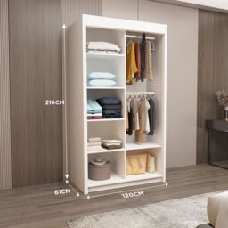 Interior Emporium Ltd IE Milan Sliding Mirror Door Wardrobe with Drawers & Shelves - Sliding Door Wardrobe with LED Lighting ( White, 120 cm ) - thumbnail 2
