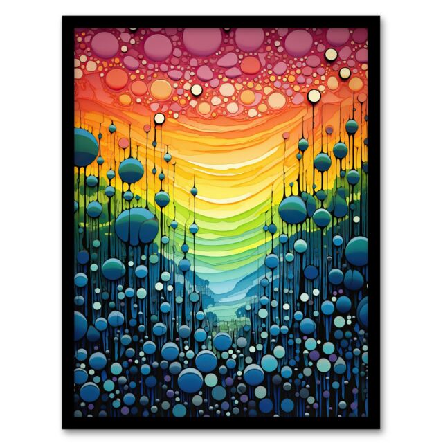 Artery8 Wall Art Print Rainbow Bubbles Abstract Colourful Painting Artwork Bold Vibrant Art Framed in Black - Size: A4 - image 1