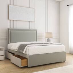 "BSSPOKE Ella Velvet Divan Bed 24"" Headboard 2Drawers Footend & Mattress in Silver - Size: King"