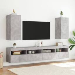 Berkfield Home TV Wall Cabinet with LED Lights Concrete Grey 30.5x35x70 cm - thumbnail 6