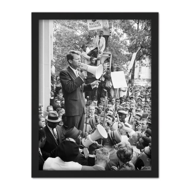 "Artery8 Wall Art Print Leffler US Attorney General Robert Kennedy Crowd Photo Large Framed Wall Décor Art in White - Size: W18"" x H24""" - image 1