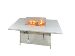 Fimous Outdoor Rattan Garden Furniture Set Patio 6 Chairs Plus Gas Fire Pit Table Sets Light Grey Mixed - thumbnail 5