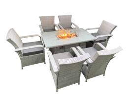 Fimous Outdoor Rattan Garden Furniture Set Patio 6 Chairs Plus Gas Fire Pit Table Sets Light Grey Mixed - thumbnail 2