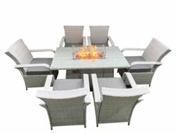 Fimous Outdoor Rattan Garden Furniture Set Patio 6 Chairs Plus Gas Fire Pit Table Sets Light Grey Mixed - thumbnail 4
