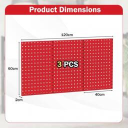 Costway Wall-Mounted Pegboard Kit Pegboard Tool Organizing Kit w/ 3 Pegboards in Red - thumbnail 2