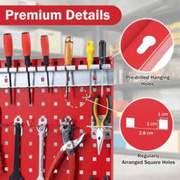 Costway Wall-Mounted Pegboard Kit Pegboard Tool Organizing Kit w/ 3 Pegboards in Red - thumbnail 4