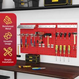 Costway Wall-Mounted Pegboard Kit Pegboard Tool Organizing Kit w/ 3 Pegboards in Red - thumbnail 5