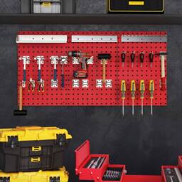 Costway Wall-Mounted Pegboard Kit Pegboard Tool Organizing Kit w/ 3 Pegboards in Red - thumbnail 9