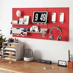 Costway Wall-Mounted Pegboard Kit Pegboard Tool Organizing Kit w/ 3 Pegboards in Red - thumbnail 8