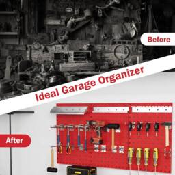 Costway Wall-Mounted Pegboard Kit Pegboard Tool Organizing Kit w/ 3 Pegboards in Red - thumbnail 6