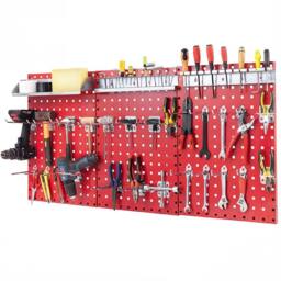 Costway Wall-Mounted Pegboard Kit Pegboard Tool Organizing Kit w/ 3 Pegboards in Red - thumbnail 1