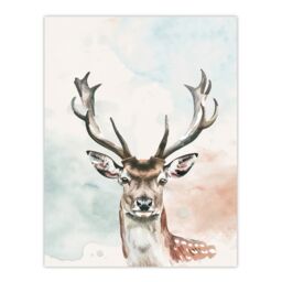 "Artery8 Stag Head Portrait Modern Watercolour Pastel Wall Art Print in White - Size: W24"" x H32""" - thumbnail 1