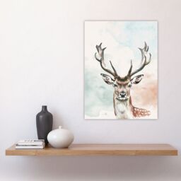 "Artery8 Stag Head Portrait Modern Watercolour Pastel Wall Art Print in White - Size: W24"" x H32""" - thumbnail 4