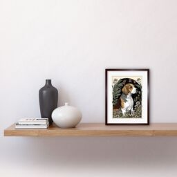 "Artery8 Wall Art Print Beagle Dog with Daisies Modern Stylised Artwork Framed 9X7 Inch in Brown - Size: W7"" x H9""" - thumbnail 2