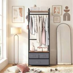 Costway Clothes Rack w/ Drawers & Shelves Heavy Duty Clothing Garment Rack in Brown - thumbnail 2