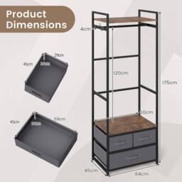 Costway Clothes Rack w/ Drawers & Shelves Heavy Duty Clothing Garment Rack in Brown - thumbnail 9