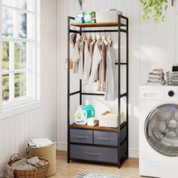 Costway Clothes Rack w/ Drawers & Shelves Heavy Duty Clothing Garment Rack in Brown - thumbnail 8