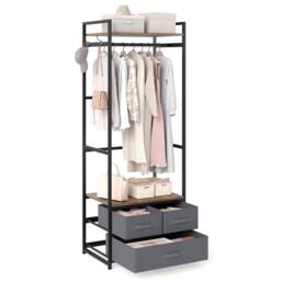 Costway Clothes Rack w/ Drawers & Shelves Heavy Duty Clothing Garment Rack in Brown - thumbnail 1