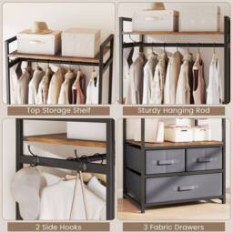 Costway Clothes Rack w/ Drawers & Shelves Heavy Duty Clothing Garment Rack in Brown - thumbnail 3