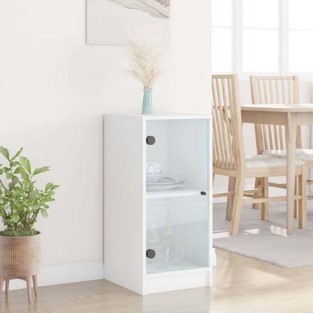 Berkfield Home Side Cabinet with Glass Doors White 35x37x75.5 cm - image 1
