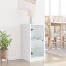 Berkfield Home Side Cabinet with Glass Doors White 35x37x75.5 cm