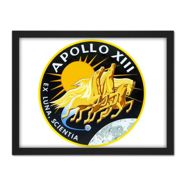 "Artery8 Wall Art Print Space NASA Apollo 13 Mission Emblem Badge Patch Large Framed Wall Décor Art in Light Oak - Size: W18"" x H24""" - image 1