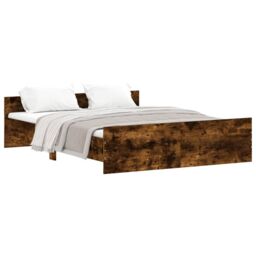 Berkfield Home Bed Frame with Headboard & Footboard Smoked Oak 140x200 cm in Brown - thumbnail 2