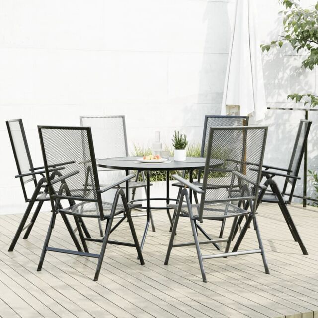 Berkfield Home Reclining Garden Chair Set 7 pcs Anthracite Powder-coated Steel in Black - image 1