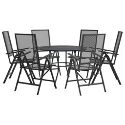 Berkfield Home Reclining Garden Chair Set 7 pcs Anthracite Powder-coated Steel in Black - thumbnail 2