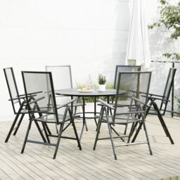 Berkfield Home Reclining Garden Chair Set 7 pcs Anthracite Powder-coated Steel in Black - thumbnail 1