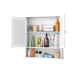 Living and Home Wall Mount Rectangular Mirror Cabinet Bathroom Organizer in White - thumbnail 3