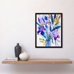 "Artery8 Iris Flower Bouquet in Vase Contemporary Painting Framed Art Print in Purple - Size: W12"" x H16""" - thumbnail 4