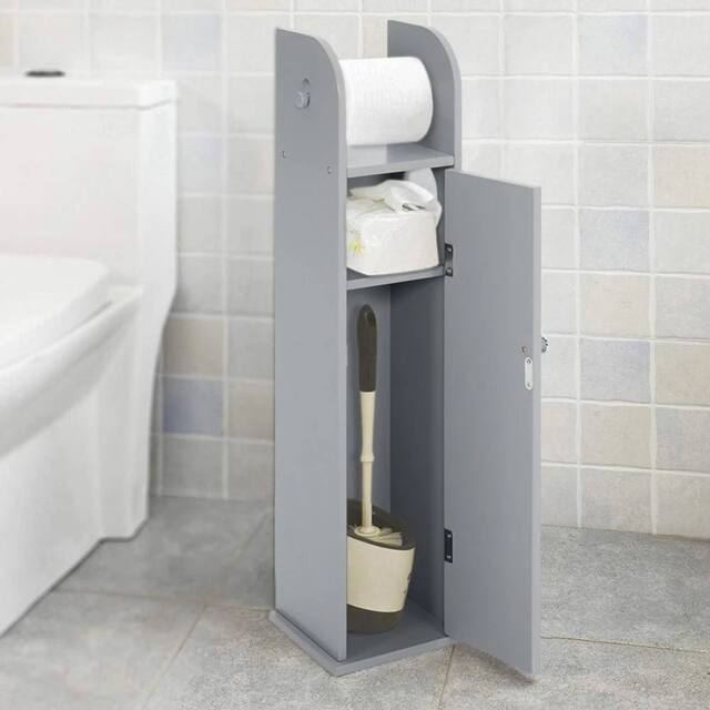 EONLION Free Standing Toilet Paper Roll Holder Stand Wood Bathroom in Grey - image 1