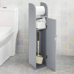 EONLION Free Standing Toilet Paper Roll Holder Stand Wood Bathroom in Grey - thumbnail 1