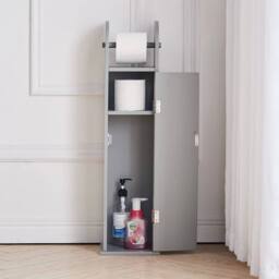 EONLION Free Standing Toilet Paper Roll Holder Stand Wood Bathroom in Grey - thumbnail 5