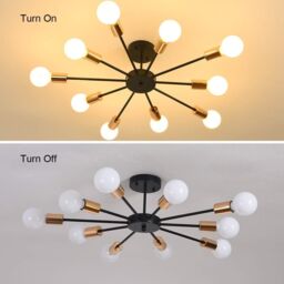 Garwarm 10-Light Black Sputnik Semi Flush Mount Ceiling Light - thumbnail 3