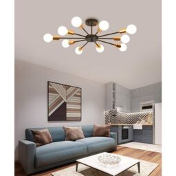 Garwarm 10-Light Black Sputnik Semi Flush Mount Ceiling Light - thumbnail 6