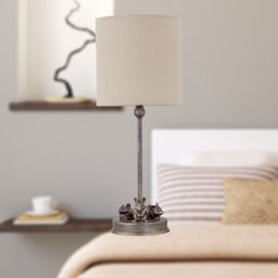 First Choice Lighting Set of 2 Maurice - Antique Gold Mouse Table Lamps Oatmeal Linen Shade - thumbnail 7