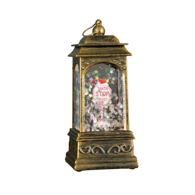 Samuel Alexander 21cm Dual Powered Santa Stop Here Water Spinner with LEDs in Bronze - image 1