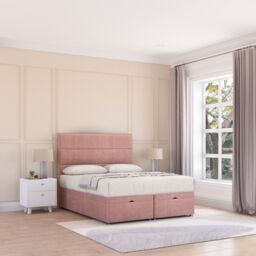 Sloomy Texas Plush Fabric Ottoman Bed End Opening With Sprung Memory Mattress & 26 Inch strut Headboard in Pink - Size: Small Single - thumbnail 3