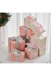 Living and Home 7Pcs Christmas Gift Boxes Decoration in Pink - thumbnail 3