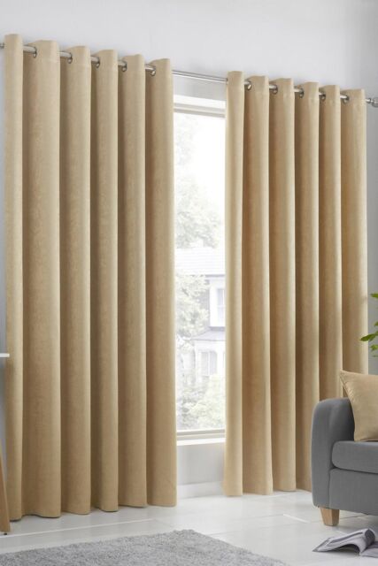 Fusion 'Strata' Triple-Woven Dimout Eyelet Curtains in Mustard - Size: 117 cm width x 137 cm drop - image 1