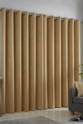Fusion 'Strata' Triple-Woven Dimout Eyelet Curtains in Mustard - Size: 117 cm width x 137 cm drop - thumbnail 3