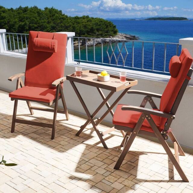 Wyld and Coco Acacia Wood Foldable Bistro Set - 2 Seats Red Cushions in Brown - image 1