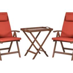 Wyld and Coco Acacia Wood Foldable Bistro Set - 2 Seats Red Cushions in Brown - thumbnail 2