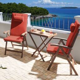 Wyld and Coco Acacia Wood Foldable Bistro Set - 2 Seats Red Cushions in Brown