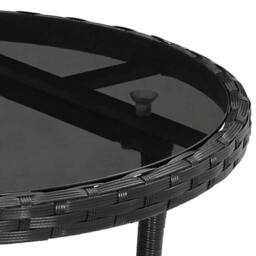 Berkfield Home Garden Table Ã˜60x75 cm Tempered Glass & Poly Rattan Black - Size: 60x75 cm - thumbnail 5