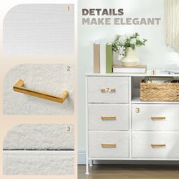 HOMCOM Boucle Chest of Drawers, 2 USB & 2 AC Ports, 8 Drawers Dresser in White - thumbnail 6