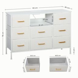 HOMCOM Boucle Chest of Drawers, 2 USB & 2 AC Ports, 8 Drawers Dresser in White - thumbnail 3