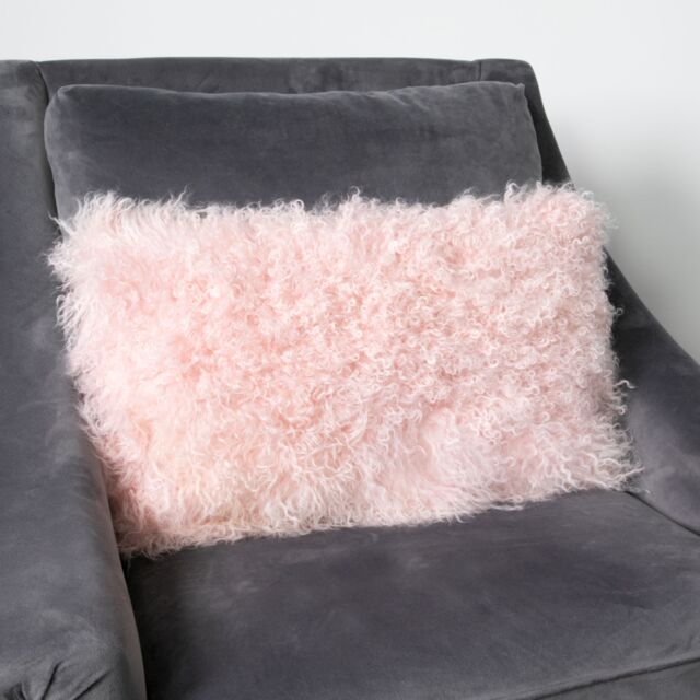 Native Natural Pink Curly Sheepskin Cushion 30x50cm - Size: 30x50 cm - image 1